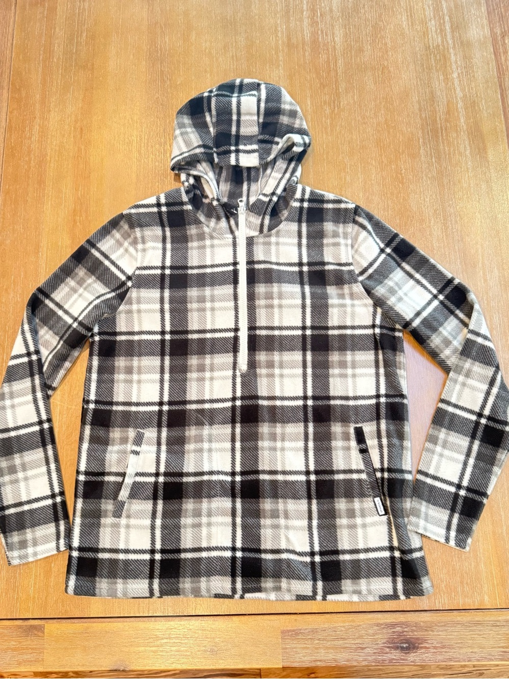 O’Neill Women’s Half Zip Fleece Pullover Hoodie Gray White Plaid Sz S